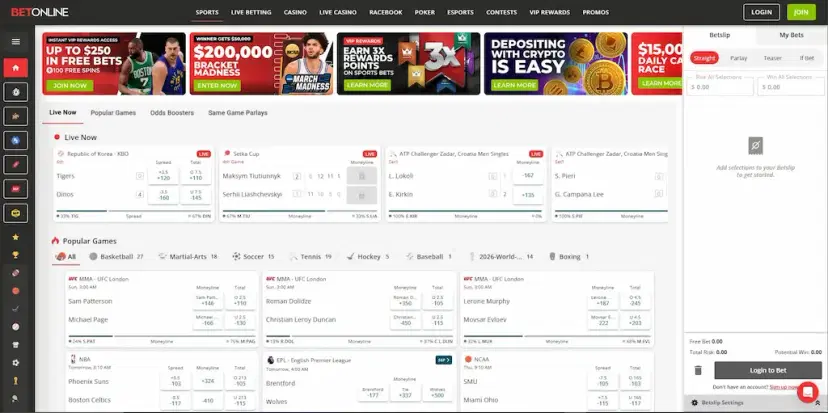 BetOnline Sportsbook homepage Mar 2026