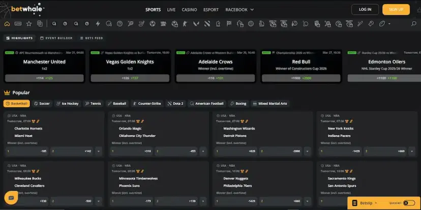 BetWhale Sportsbook Betting Options Mar 2026
