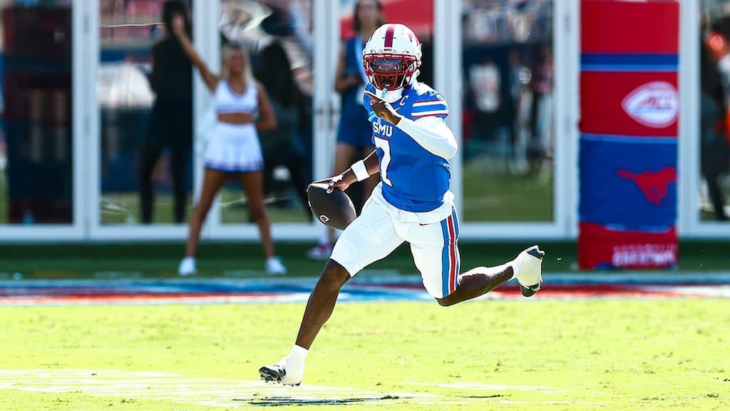 SMU quarterback Kevin Jennings - #10 Miami (FL) vs. SMU Prediction & Best Bets (11/1/2025)