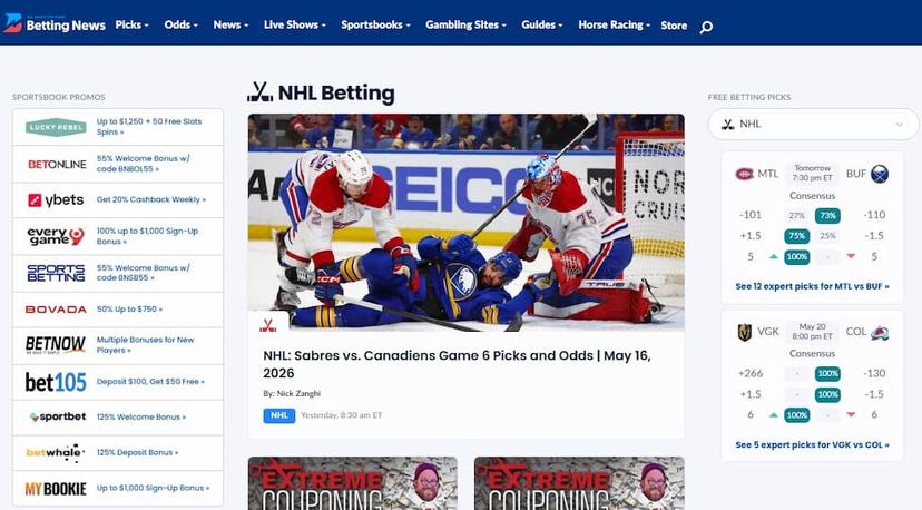 An example of the NHL expert picks available at bettingnews.com