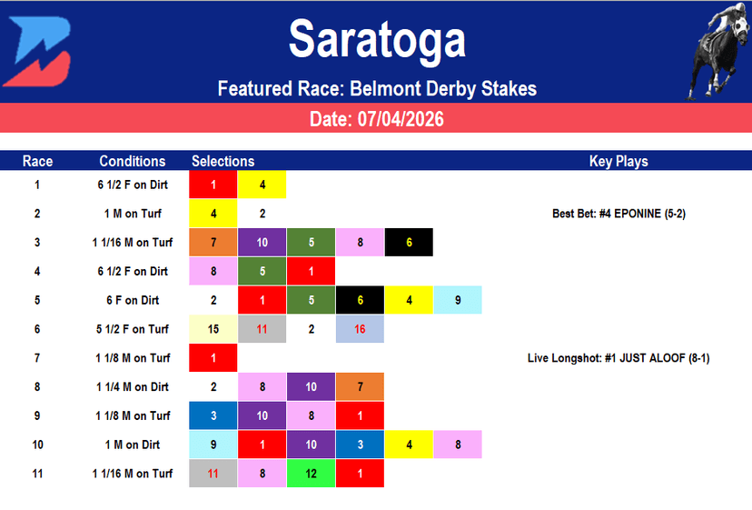 Saratoga Picks: Grade 1 Belmont Derby (7/4/2026)