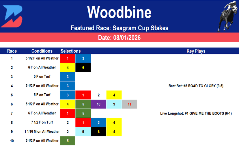 Woodbine Picks: Grade 3 Seagram Stakes (8/01/2026)